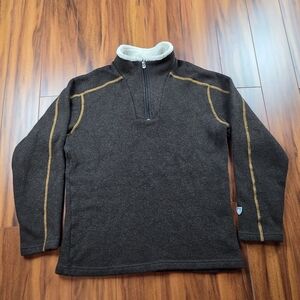 Kuhl Mens Alfpaca 1/4 Zip Brown Fleece Pullover Sweater Sherpa Collar Size Large
